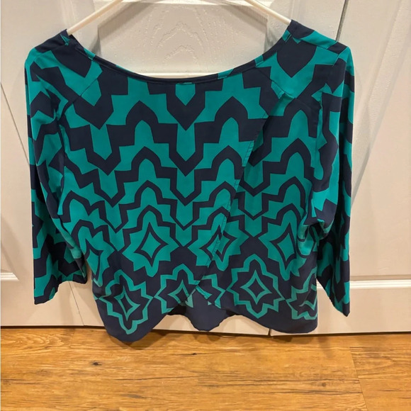 Women's Blue Crossover Blouse - Picture 2 of 3